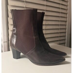 Jil Sander Leather Ankle Boots Size 40 Made in Italy‎ Brown Pointed Heel